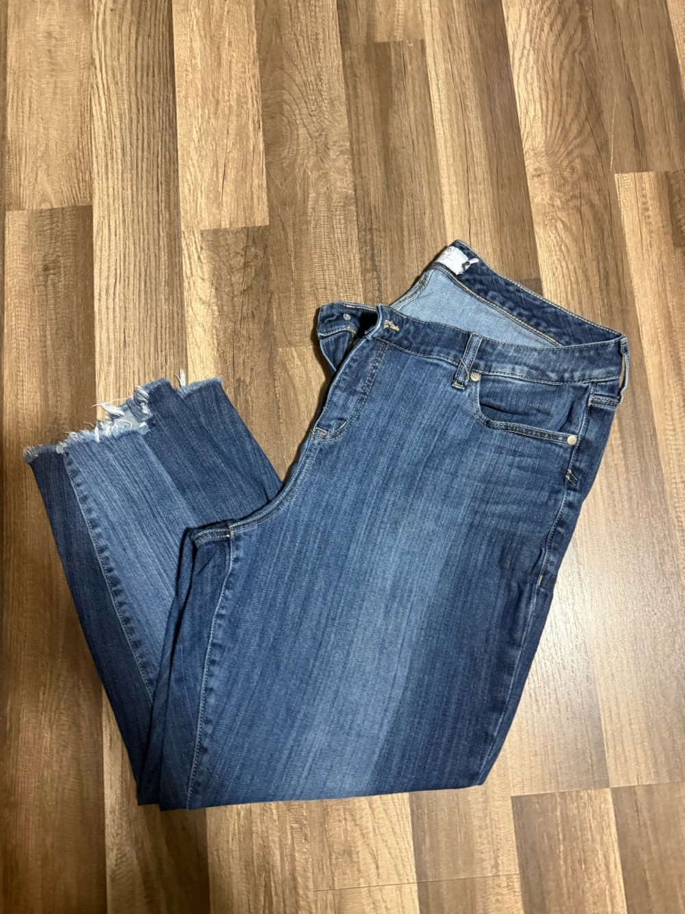 torrid Dark Blue Ankle Crop Jeans with Raw Hem